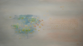 <b>Moonstone Gold</b><br/>oil acrylic and thread on paper<br/><br/>46 x 27 cm<br/>2015 <br/>